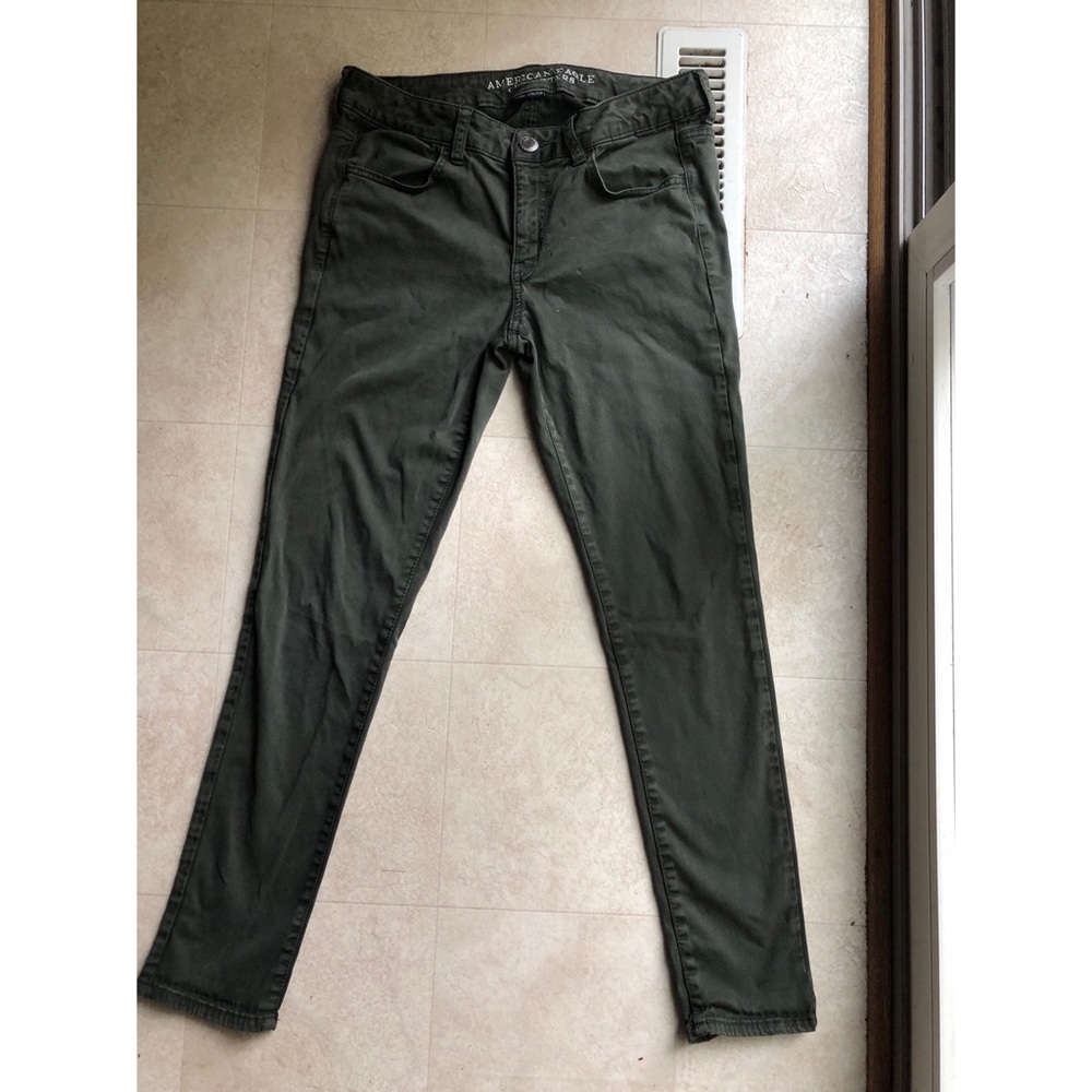 Army Green American Eagle Sateen Jeggings—10R